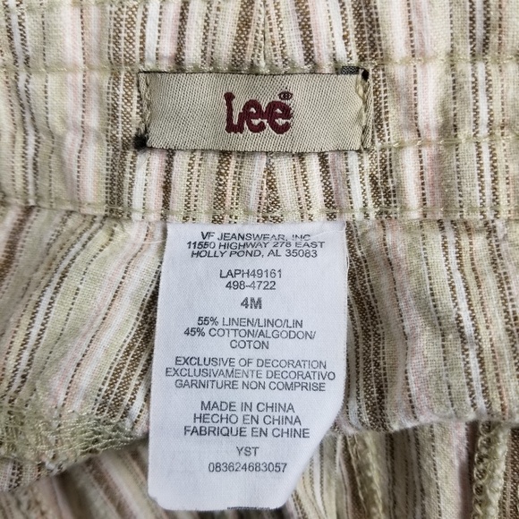 Lee Woman Capris Pants Sz 4 Linen Blend Stripes - Picture 4 of 5
